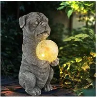 GLOBO LIGHTING Sockelleuchten, LED-Leuchtmittel fest verbaut, Warmweiß, Solarleuchte Außenlampe Hund grau Gartendeko Terrassenleuchte klar