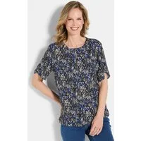 GOLDNER Schlupfbluse Elegantes Halbarm Blusenshirt, Druck Viskosebluse mit Rundhalsausschnitt mit Schlitz und lange Ärmel