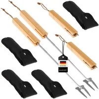bremermann Grillzange Teleskop-Grillgabel 4er Set // inkl. Tasche // Edelstahl & Bambus