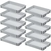 BRB-Lagertechnik Stapelbox 10x Eurobehälter mit 2 Griffleisten, LxBxH 600x400x75 mm, 10x Euro-Stapelbehälter
