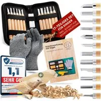 Eli Taschenmesser Schnitzmesser Kinder - Kindermesser - Schnitzset - Kindertaschenmesser, (Schnitzrohling Vogel - schnittfeste Handschuhe - Beidhändig - rostfreier Stahl, 17 St., Kinderschnitzmesser - Griffe aus Buchenholz), Schnitzwerkzeug - Outdoor