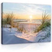 Wallarena Leinwandbild Strand Meer - Beige - Modern - Wohnzimmer, Strand, 60x40x2cm