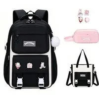 MOPUEA Schulrucksack Schulrucksack 3-teilig Set reflektierend große Kapazität ergonomisch (3-teiliges Set, löst Problem fehlender passender Zubehörteile, Rucksack, Tasche, Mäppchen für organisierten Alltag), Wasserabweisend, bequem, viel Stauraum, re