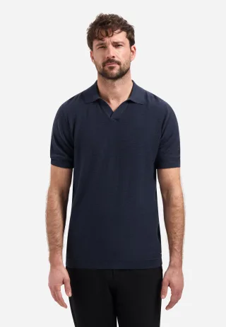 No Excess - Pullover Short Sleeve V-Polo Slub night - Gr. - XXL