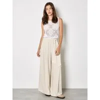 Apricot Palazzohose Weite Hose aus Leinenmischung (2-tlg., mit Stoffgürtel) Einfarbig