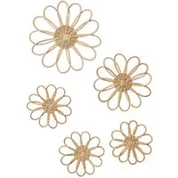 vertbaudet Wanddekoobjekt 5er-Set Kinderzimmer Deko-Blumen, Set, 5-teilig, Rattan, Boho-Look