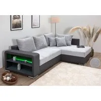 COLLECTION AB Ecksofa John L-Form, B: 226 cm, Bettfunktion, Bettkasten, Regalelement, Licht & 2 Zierkissen