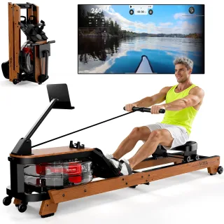 [EU Direct] Bominfit V-W3M Solid Oak Water Rowing Machine for Home, 14L Large Water Tank Rower with Kinomap App Bluetoot