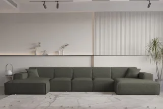 Wohnlandschaft U-Form CELES PREMIUM XL in Stoff Ascot Bukla Moosgrün