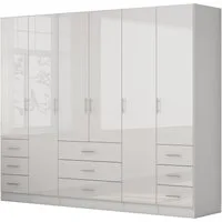 OTTO home Kleiderschrank Trento Schlafzimmerschrank Garderobe hochglanz (in 2 unterschiedlichen Schrankhöhen wählbar) Schrank mit 6 Türen und 9 Schubladen, Hochglanz-Fronten, 2,0 m Höhe