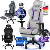 ELITESEATS Gaming-Stuhl Ergonomisch [TESTSIEGER] Kratzerfreie Rollen Atmungsaktiv (Gaming Sessel mit 4D-Armlehnen, Fußstütze), Ergonomischer Schreibtischstuhl 150 kg Belastbarkeit, Bürostuhl