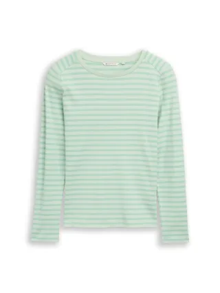 Denim Tom Tailor - Langarmshirt mit Streifenmuster tonal matcha green stripe - Gr. - L