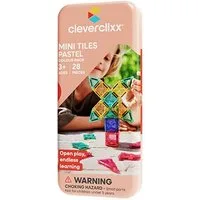 Cleverclixx Cleverclixx Mini Tiles Pack Pastellfarben – 28 Teile Magnetspielbausteine, langlebiges Magnetspielzeug, robuste Bauweise, erweiterbare Sets