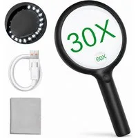 XEOOCE Lupenlampe Leselupe mit LED 30x/60xVergrößerung USB Aufladbar, LED fest integriert