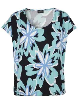 VIA APPIA DUE - T-Shirt mit floralem Allover-Print und Rundhalsausschnitt blau - Gr. - 48