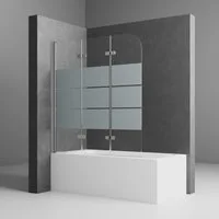 Boromal Badewannenaufsatz Badewannenfaltwand Milchglas 3-teilig Faltbar Badewanne Glaswand ESG, Sicherheitsglas, (Badewannenabtrennung 3-teilig mit Milchglas Streifen), Teilsatiniert glas, Duschwand für Badewanne