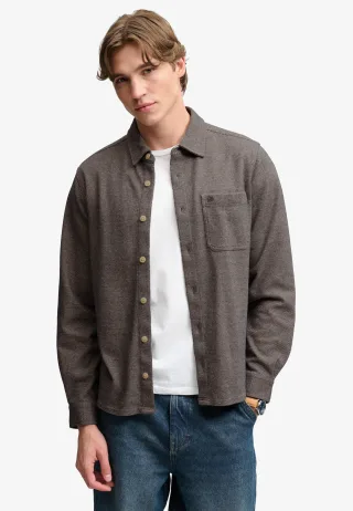 Superdry - Twill Tweed Jersey-Hemd Taupe Tweed - Gr. - M