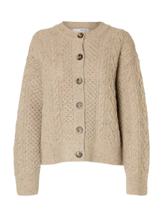 SELECTED WOMEN - SLFNELLY LS KNIT O-NECK CARDIGAN birch - Gr. - M