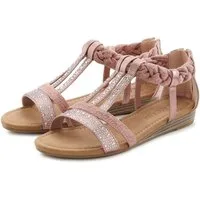 LASCANA Sommerschuh, Sandalette Sandale mit Glitzersteinen und kleinem Keilabsatz im Festival-Look VEGAN