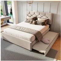 Flieks Polsterbett, Kinderbett 140x200cm mit Ausziehbett 90x190cm und Lattenrost