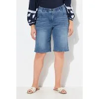 Ulla Popken Regular-fit-Jeans Boyfriend-Jeansbermuda weites Bein Elastikbund