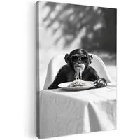 OneMillionCanvasses® Leinwandbild Affe - Spaghetti - Sonnenbrille - Schwarz und weiß - Cool - Tier, Fotodruck (1 St), Wandbilder für Esszimmer, Wanddeko Bilder Küche 20x30 cm