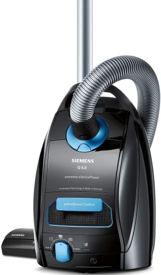 SIEMENS Bodenstaubsauger "Q 5.0 extreme silencePower VSQ5X1230, Made in Germany, Hygiene-Filter" 850 W mit Beutel hohe Saugkraft, integriertes Zubehör, langes Kabel, leise, schwarz