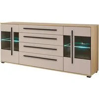 Home affaire Sideboard Cantara, moderner Schrank, Kommode in Eiche Evoke, Weiß oder Kaschmir, schwarze Stangengriffe, ausreichend Stauraum, vielseitig einsetzbar