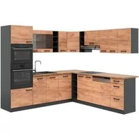 Vicco Winkelküche R-Line, Goldkraft Eiche/Anthrazit, 247 x 237 cm, AP Eiche