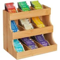 relaxdays Teebox Tee Organizer aus Bambus 9 Fächer, Bambus