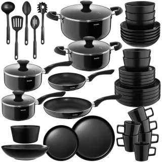 tectake Küchenstarterset, Schwarz, Keramik, Rund, Kochen, Küchenhelfer, Küchenhelfer Sets