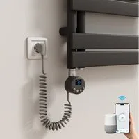 MEYKOERS Heizstab mit Thermostat WLAN App-Steuerung 900 W für Badheizkörper, Anthrazit, G1/2-Heizpatrone mit App-Steuerung und Wochenprogramm