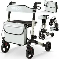 Arebos Rollator Aluminium faltbar 6-fach höhenverstellbar mit Tasche belastbar 136 kg, Ergonomische Griffe – komfortabel für lange Nutzung ohne Ermüdung