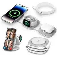GreenHec Ladestation iPhone Apple Watch Foldable 3in1 Induktiv MagSafe Wireless Wireless Charger (3000 mA, Spar-Set, 3in1 PowerBase + USB-C Kabel + 20w Dual Charger, Charger 17 16 15 14 13 12 Pro Max Air Plus Station Induktionsladegerät)