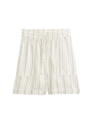 Denim Tom Tailor - Relaxed Shorts mit Leinenanteil white olive vertical stripe - Gr. - XL