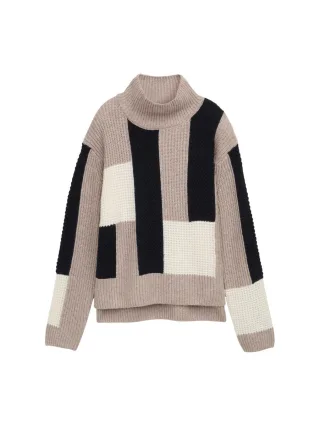 Tom Tailor - Loose Fit Strickpullover mit Colour Blocking blau - Gr. - L