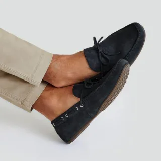 Veloursleder-Loafer im Autoschuh-Design, Herren,  Blau, Rauleder, by Lands' End