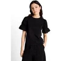 TOM TAILOR Denim Rundhalsshirt Sommershirt mit Häkel-Ärmel