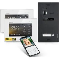 Balter Video-Türsprechanlage EVO HD mit App für 1 Familienhaus, 2x Monitor Full HD 2-Draht Schwarz (Komplettset, 2-tlg., Full HD Kamera, WLAN, App Funktion, Interkom, Videokommunikation)