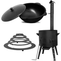 BIG-PAN Feuerstelle 49cm Uchag 2 mm Stahl Abzugsrohr Adapter-Ringe 22L Kazan Gusseisen