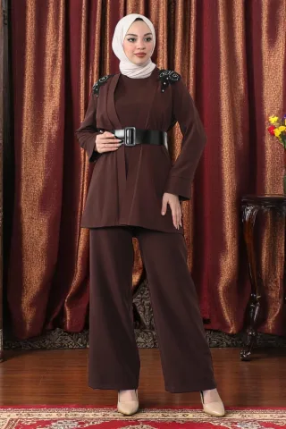 Spitzen Detailed Jumpsuit Anzug Braun