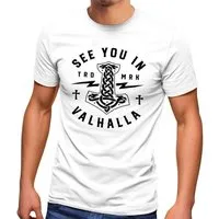 Neverless Print-Shirt Herren T-Shirt See you in Valhalla Mjölnir Thor Hammer Fashion mit Print