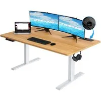 COMHOMA Schreibtisch Höhenverstellbarer Schreibtisch 140x60 cm mit USB-Buchse und Haken (1 Tisch), Verstellbarer Computertisch, Stehpult Stehschreibtisch