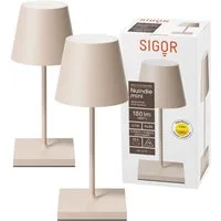 SIGOR LED Tischleuchte 2x Nuindie mini USB-C 250mm dünenbeige, Dimmbar, LED fest integriert, Warmweiß