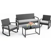 Blishom Balkonset 4-tlg. Gartenmöbel Set mit Schaukelstühlen & Glastisch