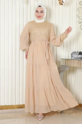 Pailletten Chiffon Abendkleid Gold