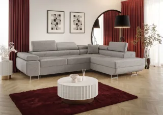 Ecksofa Schlafsofa Sofa MONARO Stoff Monolith Hellgrau Ottomane Rechts