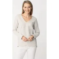 Zwillingsherz Sweatshirt ausgefranster V-Ausschnitt, Vintage Look, Langarm