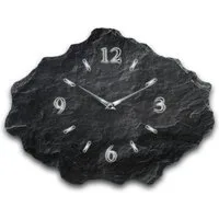Kreative Feder Wanduhr Design-Wanduhr aus Stein (Beton) „Schwarzer Schiefer“ (Funk- oder Quarzuhrwerk, ohne Ticken, elegant, außergewöhnlich, modern)