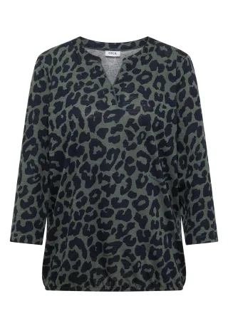 CECIL - 3/4-Arm Shirt mit Split Neck und Leo-Muster dried olive green - Gr. - S